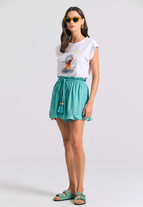 Loose fit shorts with drawstring and ruffle waist